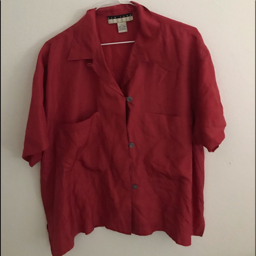 Red Silk Short Sleeved Top